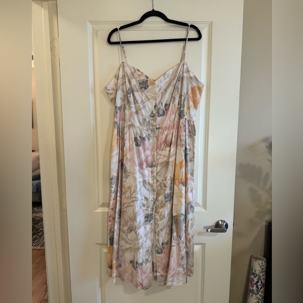 Linen floral spaghetti strap H&M button down dress